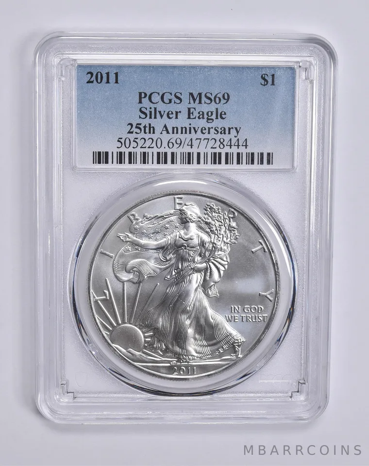 2011 American Silver Eagle 1 Oz MS69 PCGS Blue Lbl