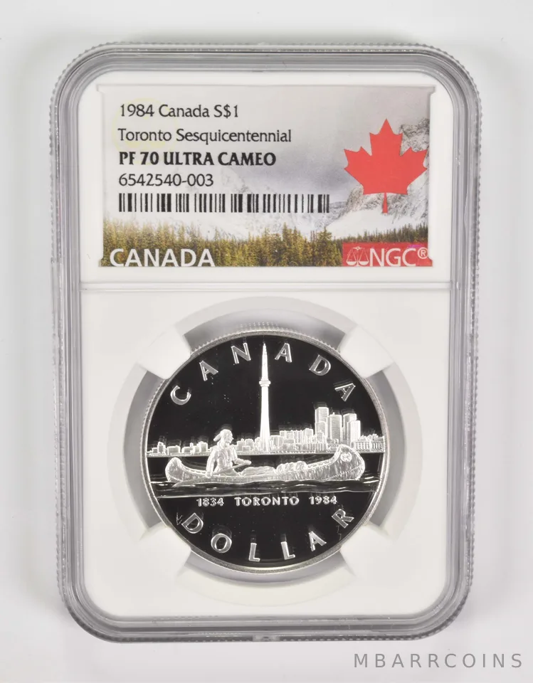 1984 PF70 UCam Canadian $1 Silver Dollar Toronto Sesquicentennial NGC