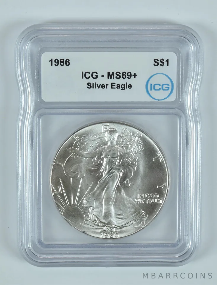 1986 American Silver Eagle MS69+ ICG