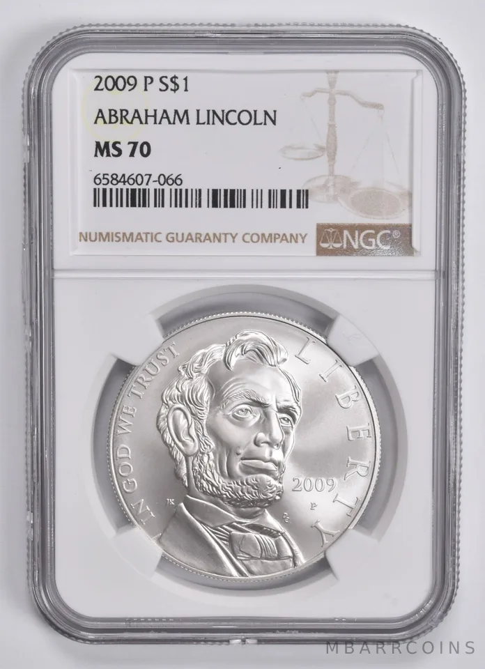 2009-P Abraham Lincoln Commemorative Silver Dollar MS70 NGC Brown Label