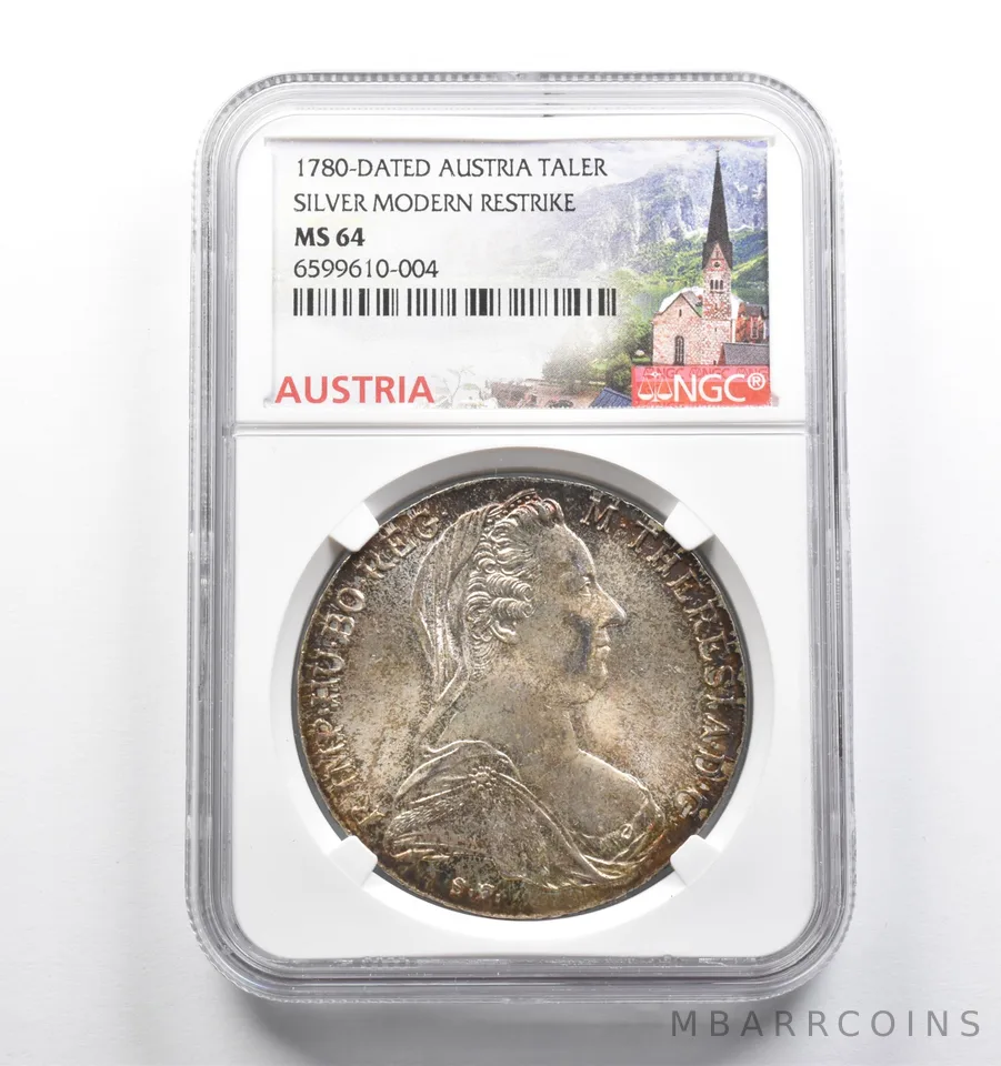 MS64 1780-Dated Austria 1 Thaler Silver Modern Restrike NGC - Great Color *4656