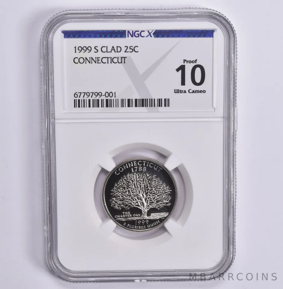 1999-S Washington Quarter Connecticut CLAD Proof 10 NGC X NGCX
