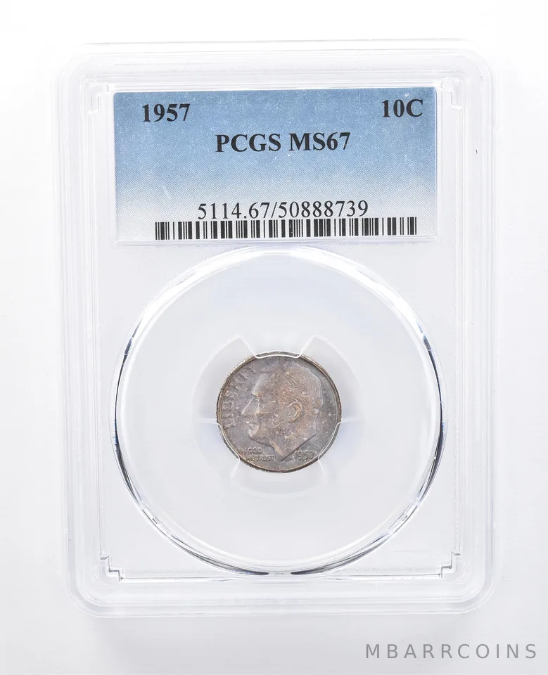 1957 Roosevelt Dime MS67 PCGS Blue Tone *8116