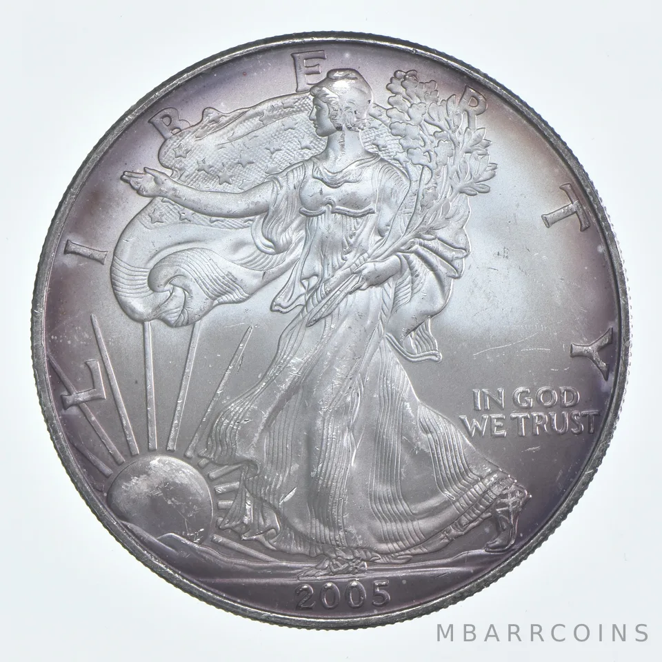 Beautiful Toned - 2005 American Silver Eagle 1 Troy Oz .999 Fine Silver *963