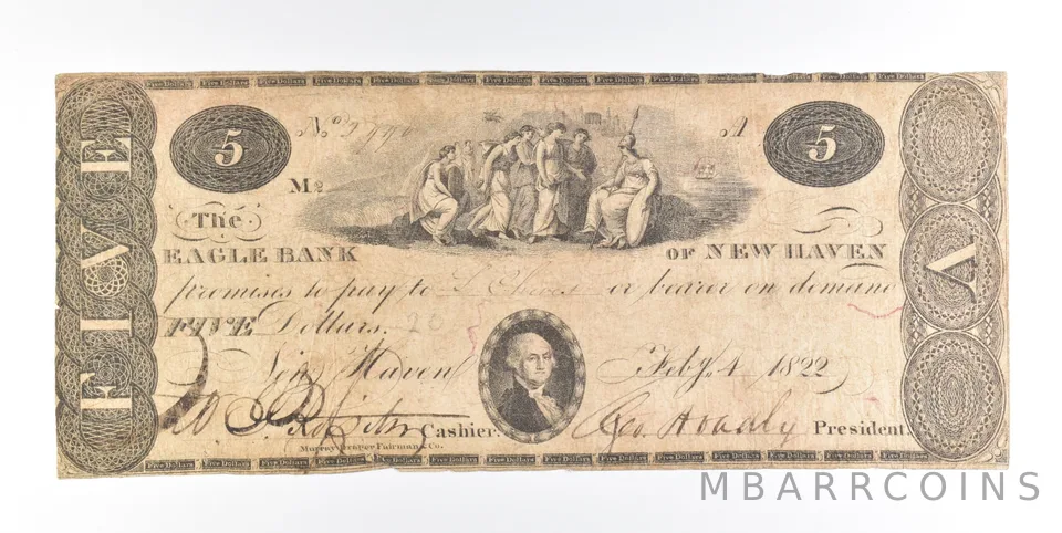 1822 $5 New Haven CT Eagle Bank Obsolete Note *0243