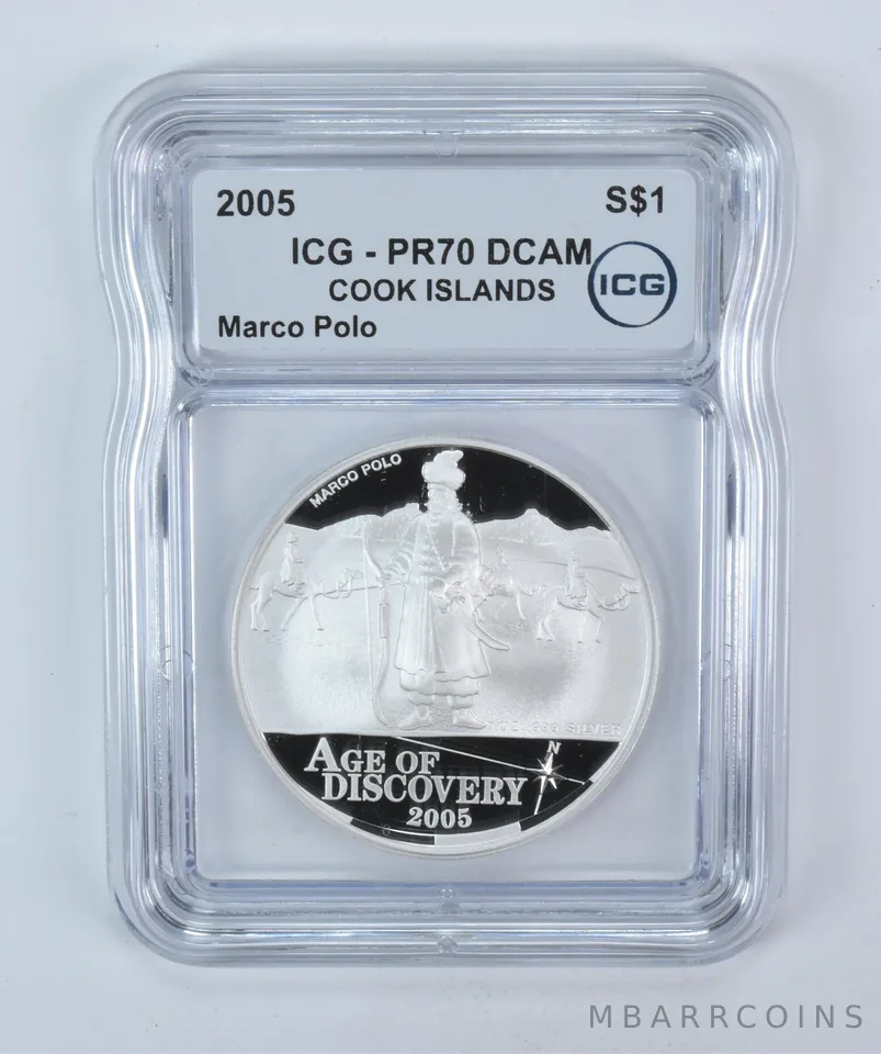 2005 Cook Islands 1 Dollar Silver Marco Polo 1 Oz PR70 DCAM ICG a5821