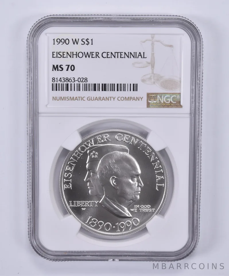 1990-W Eisenhower Commemorative Dollar MS70 NGC Brown Label