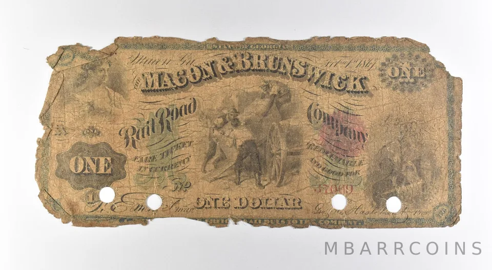 1861 $1 Macon & Brunswick Rail Road Company Obsolete Note *3166