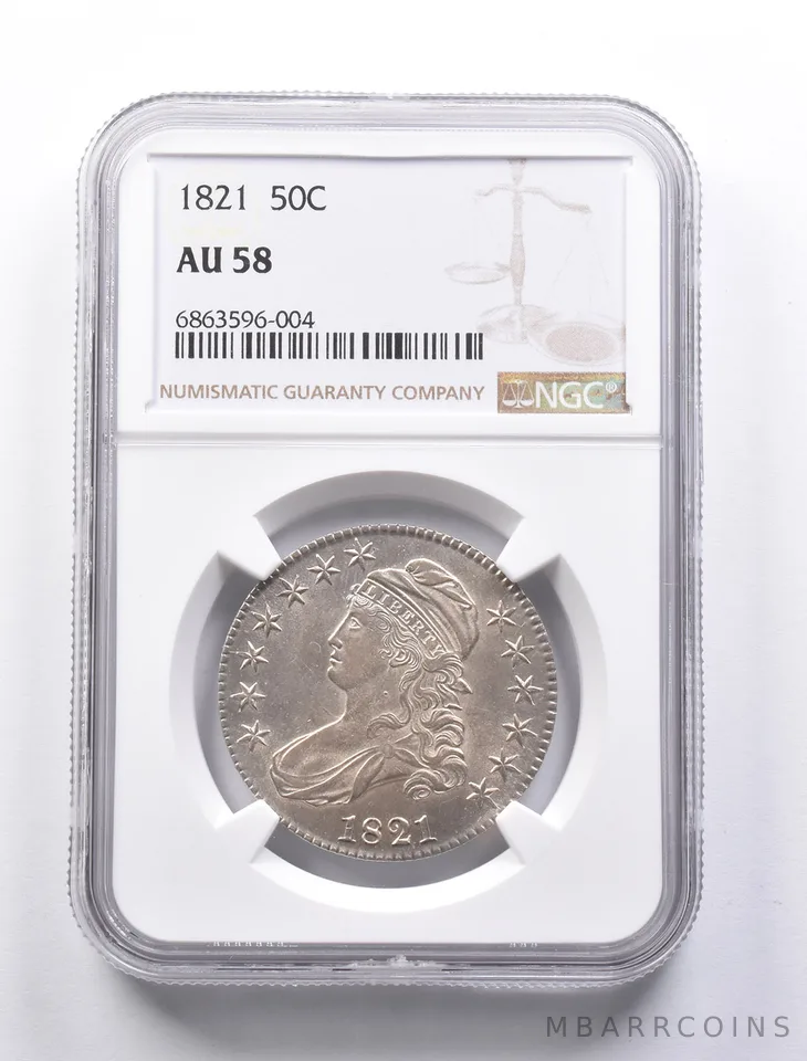 AU58 1821 Capped Bust Half Dollar NGC - Looks New *1319