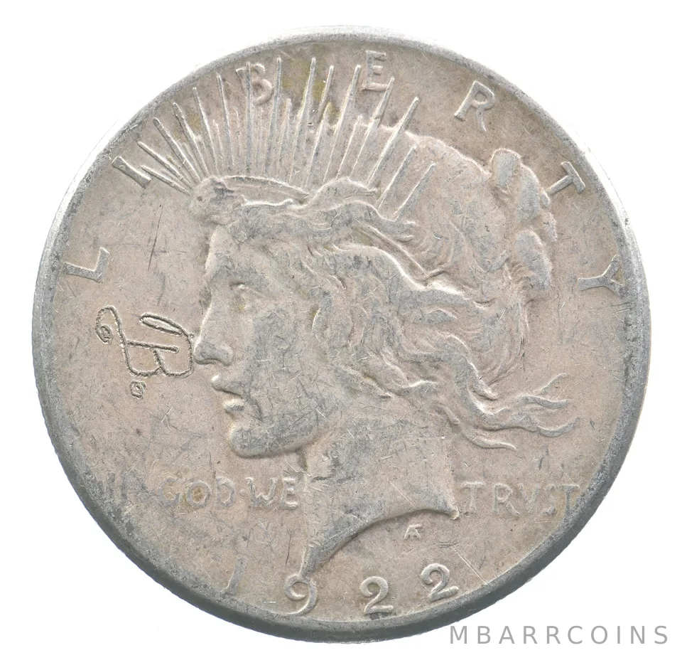 1922-S Peace Silver Dollar B Etched Counter Stamped *7271