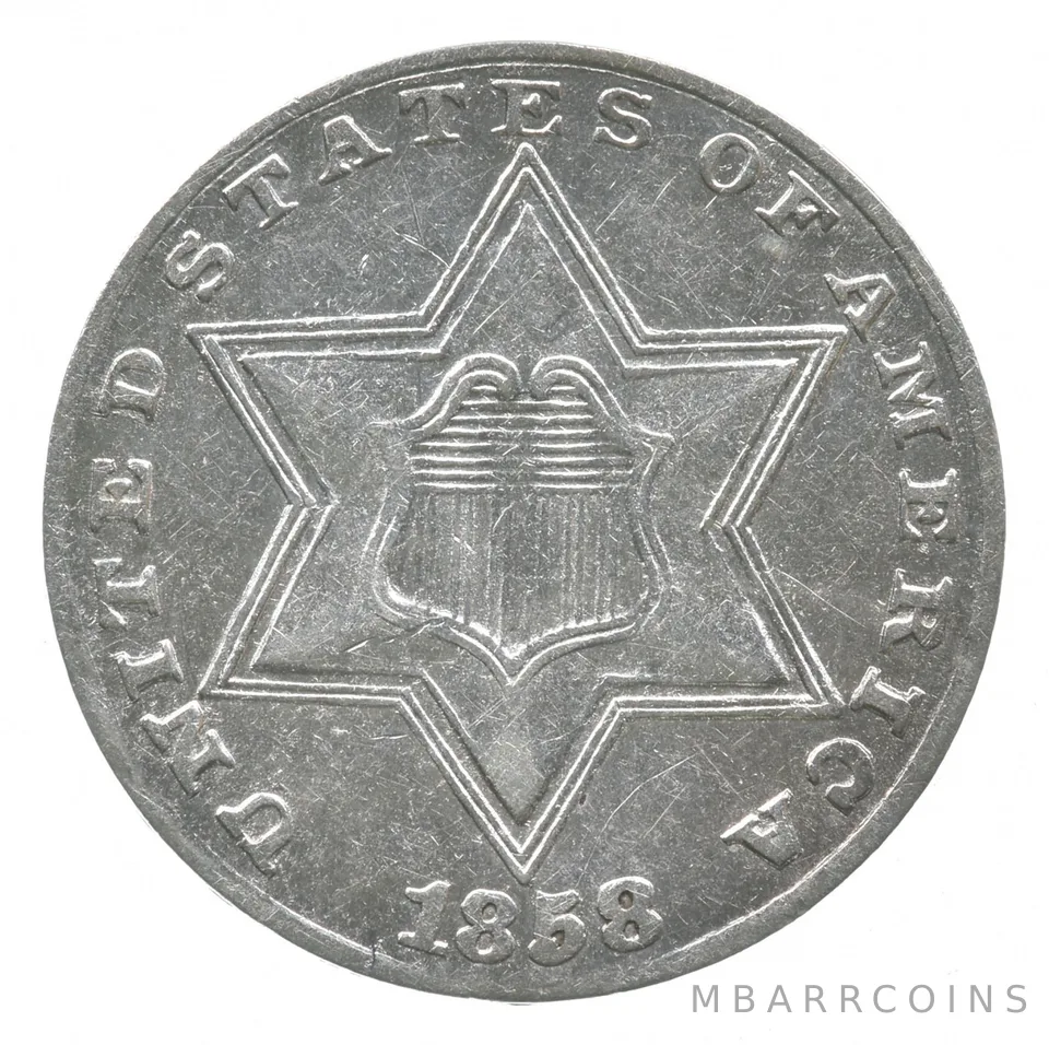 1858 Silver Three Cent Piece Trime a8327