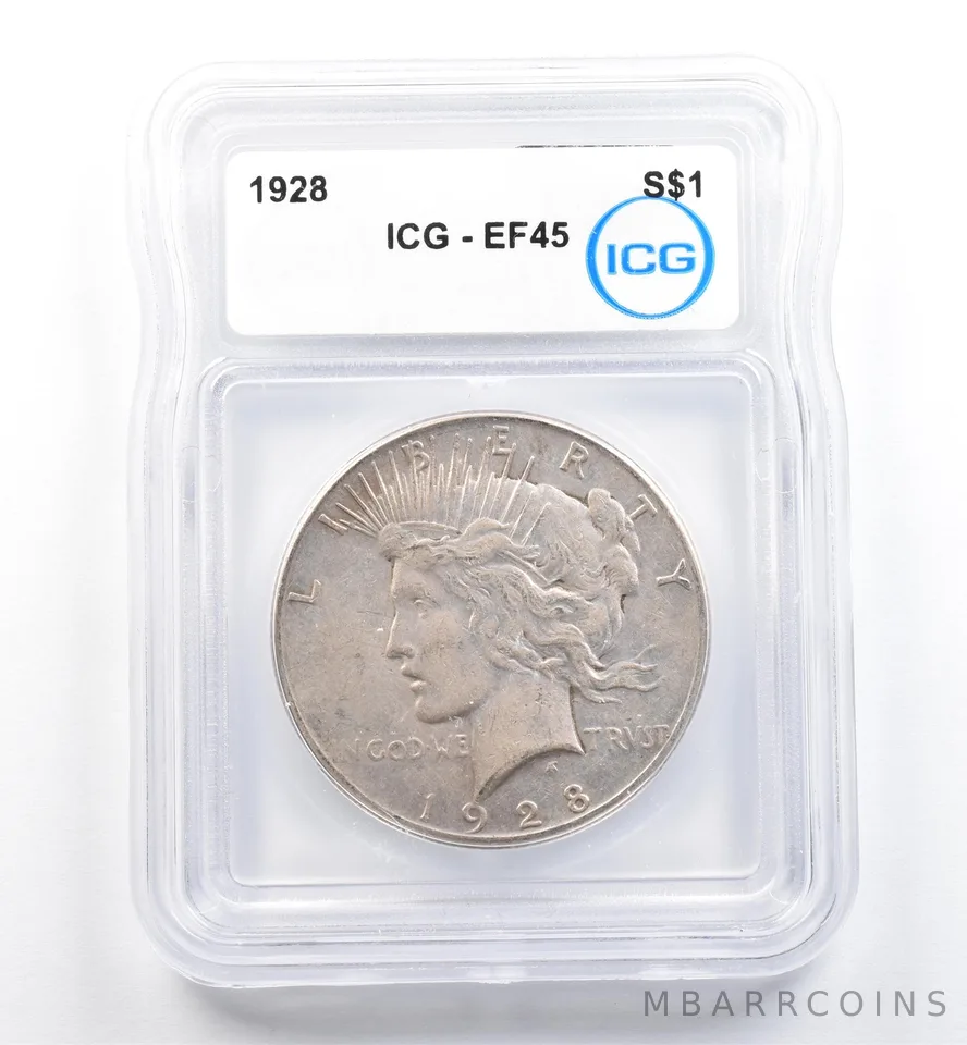 1928 Peace Silver Dollar EF45 ICG *9869
