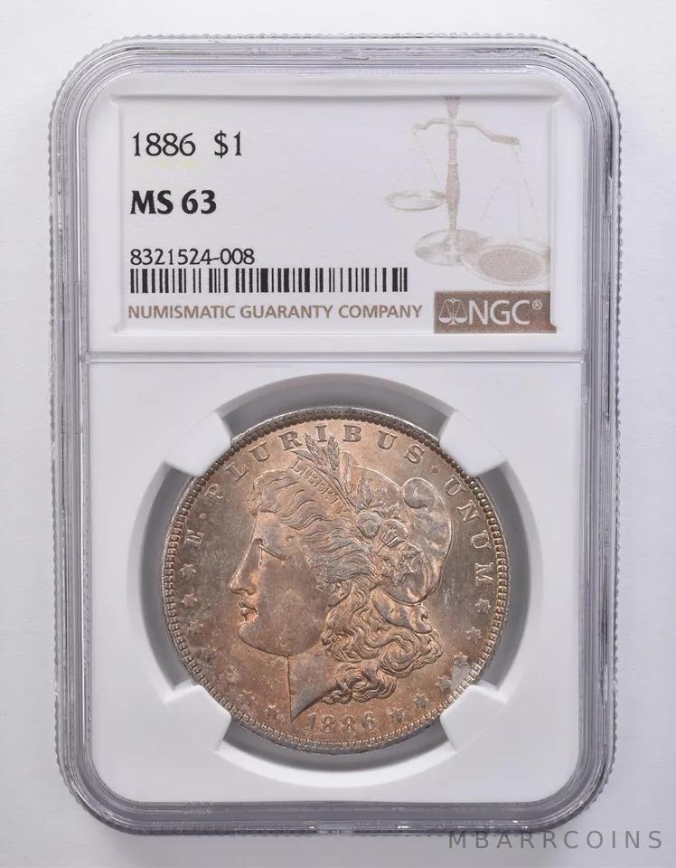 1886 Morgan Silver Dollar MS63 NGC Beautiful Yellow Tone *7152