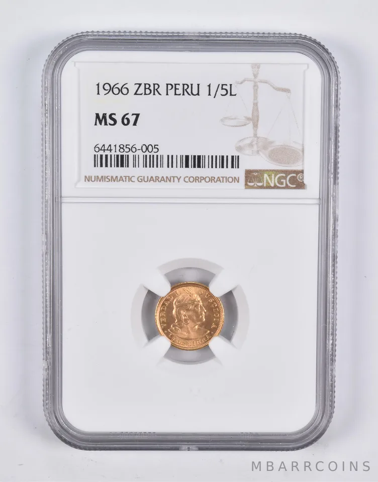 MS67 1966 ZBR Peru 1/5 Lire NGC *2212