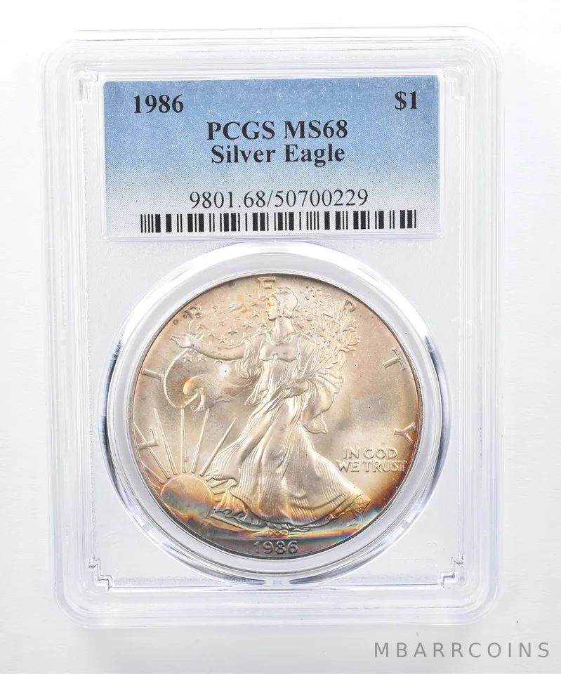 1986 American Silver Eagle MS68 PCGS Peripheral Tone *8421