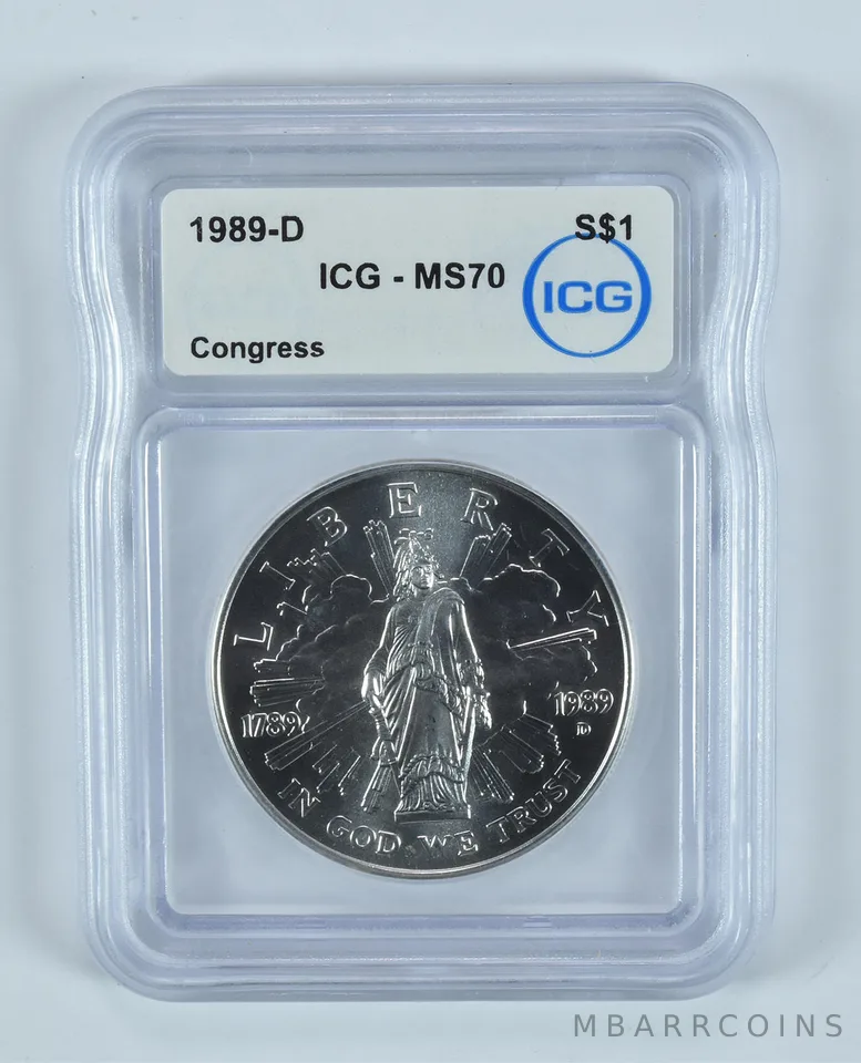 1989-D Congress Commemorative Silver Dollar MS70 ICG