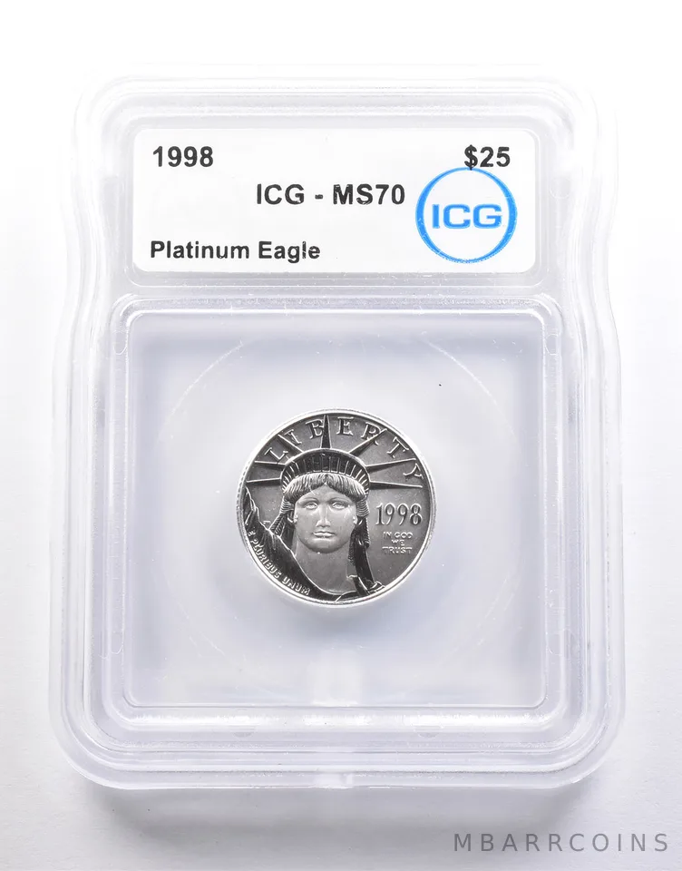 1998 $25 American Platinum Eagle 1/4 Oz Platinum MS70 ICG