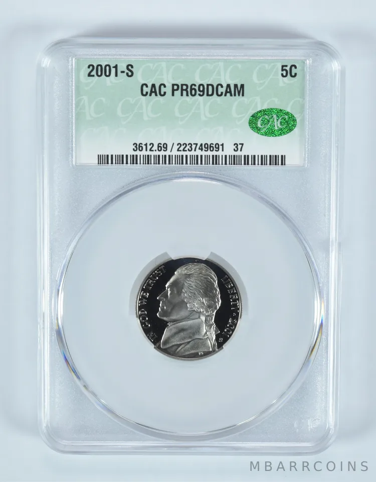 2001-S Jefferson Nickel PR69 DCAM CAC CACg