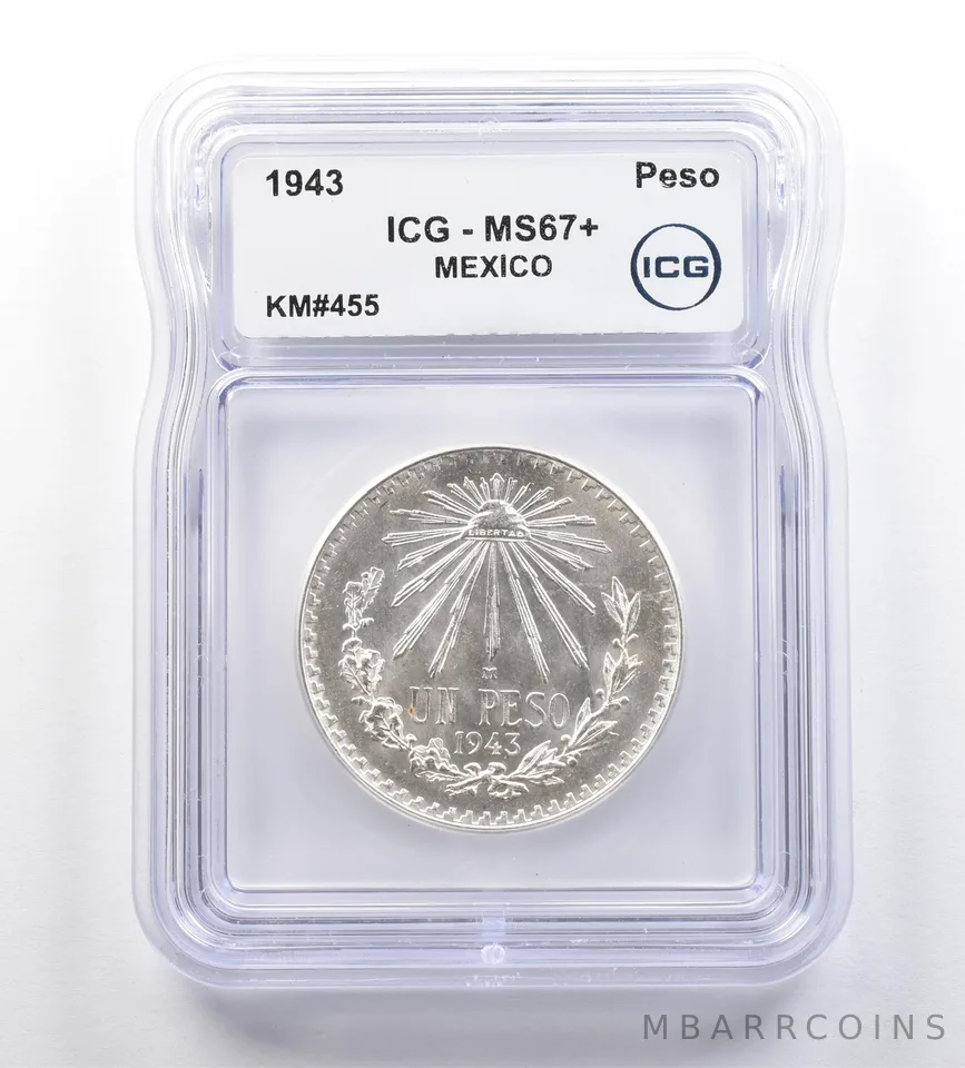 1943 Mexico Peso KM#455 MS67+ ICG *7643