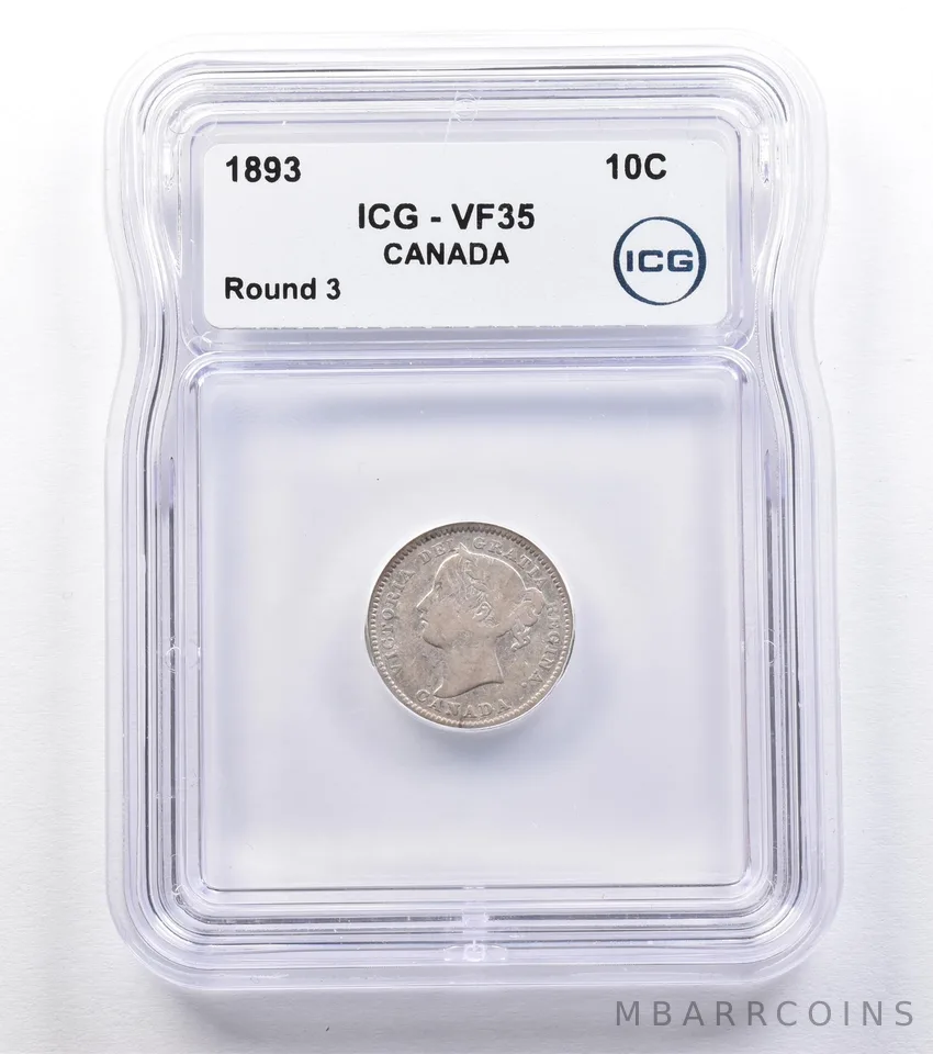 1893 Canada 10 Cents Round 3 VF35 ICG *1824