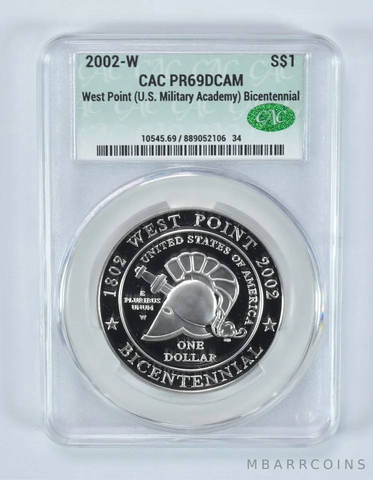 2002-W West Point Commemorative Silver Dollar PR69 DCAM CAC CACg