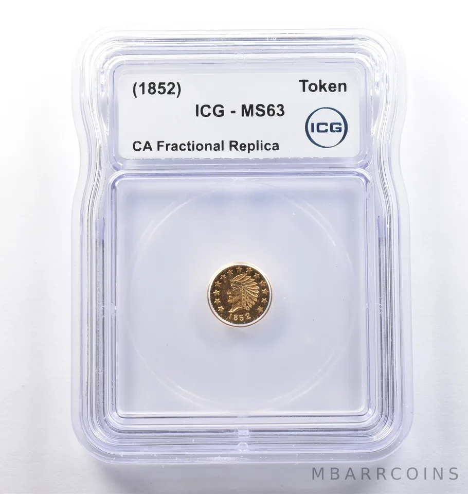 (1852) CA Fractional Gold Style Token Indian Head 1/2 Dollar MS63 ICG *3828