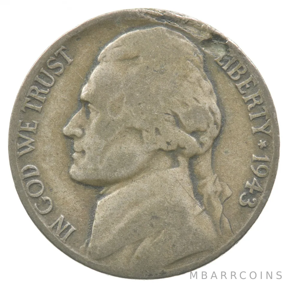 1943-P Jefferson Nickel Lamination Error a6156