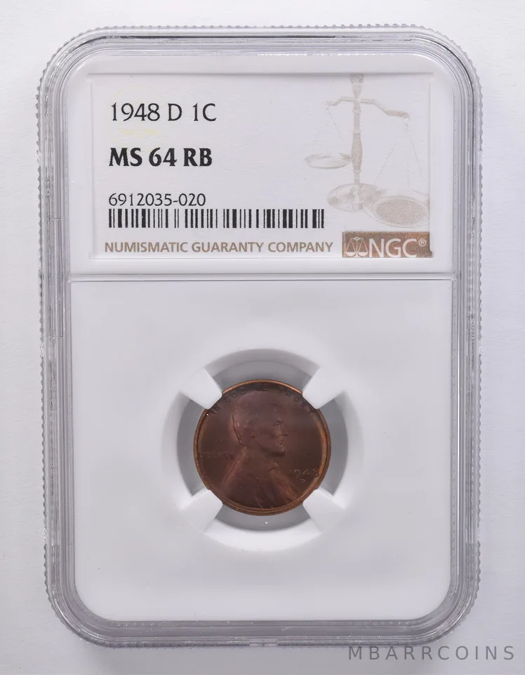 1948-D Lincoln Wheat Cent MS64 RB NGC Beautiful Tone *7147