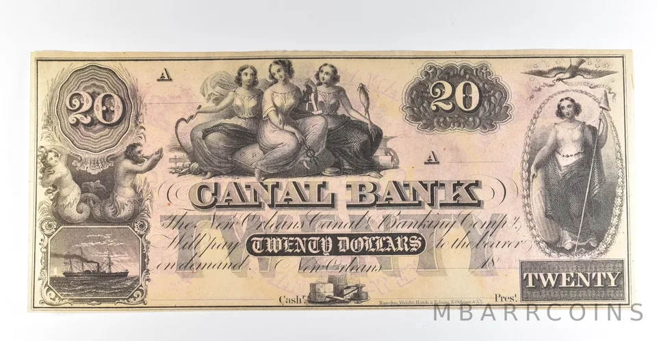 1800s $20 New Orleans LA Canal Bank Obsolete Note *8390