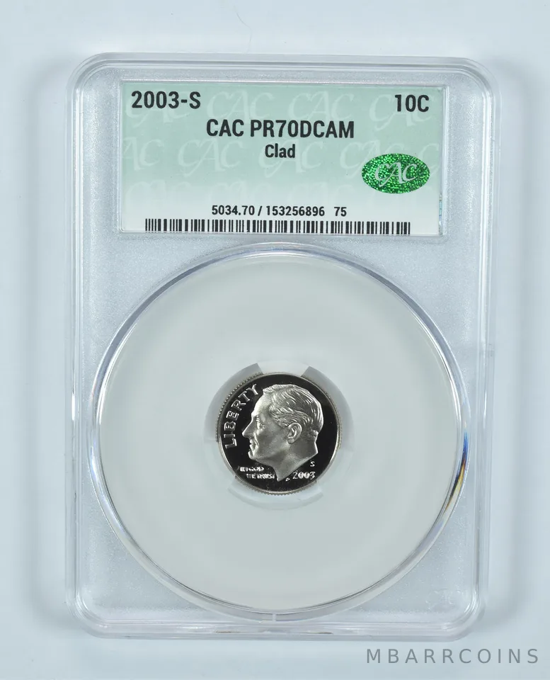 2003-S Roosevelt Dime CLAD PR70 DCAM CAC CACg