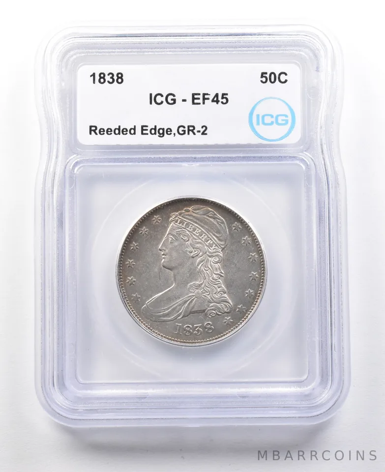 1838 Capped Bust Half Dollar Reeded Edge GR-2 EF45 ICG *3099