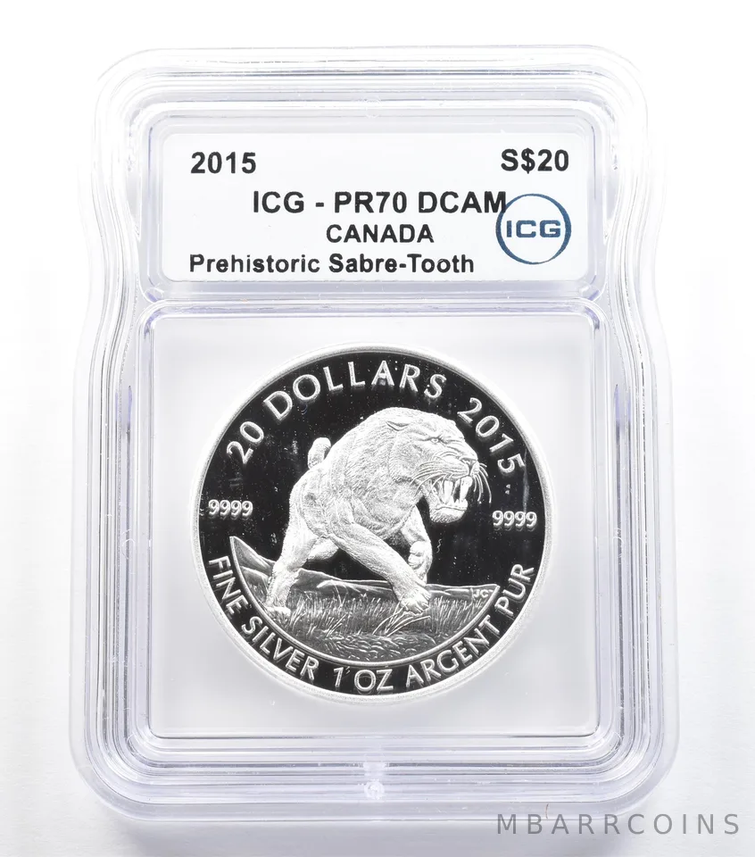 2015 Canada 20 Dollars Silver 1 Oz Prehistoric Sabre-Tooth PR70 DCAM ICG *5554