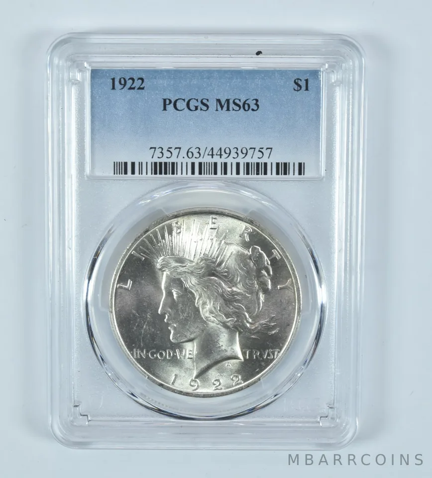 1922 Peace Silver Dollar MS63 PCGS Blue Label
