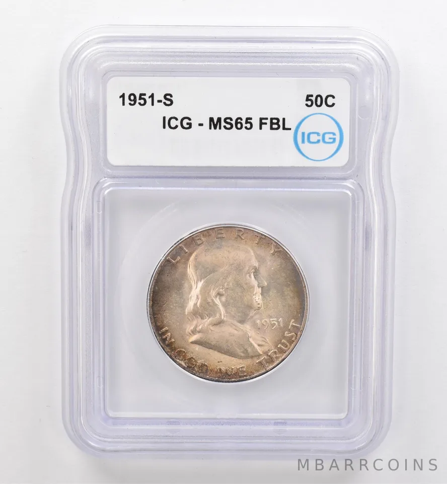 1951-S Franklin Half Dollar MS65 FBL ICG Beautiful Tone *9131