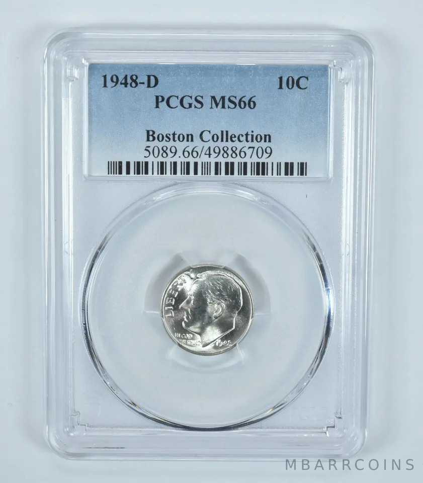 1948-D Roosevelt Dime Boston Collection MS66 PCGS Blue Label