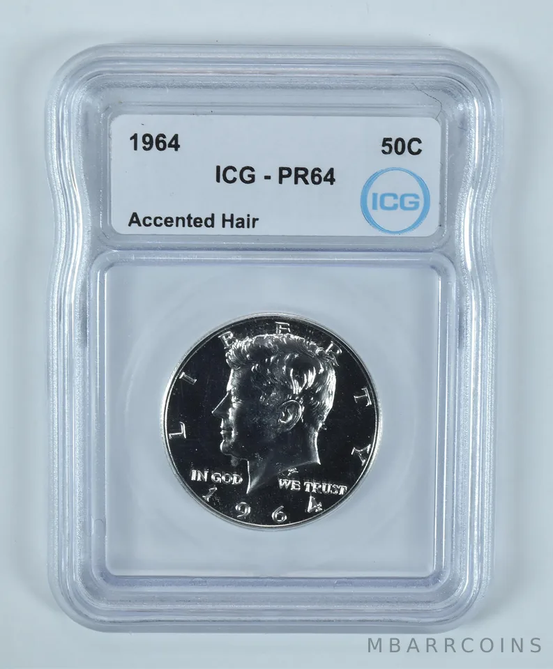 1964 Kennedy Half Dollar Accented Hair PR64 ICG