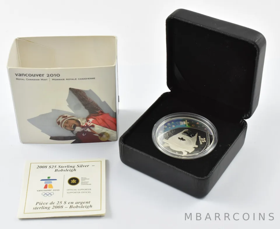 2008 Canada 25 Dollars Silver Bobsleigh W/ OGP a2598