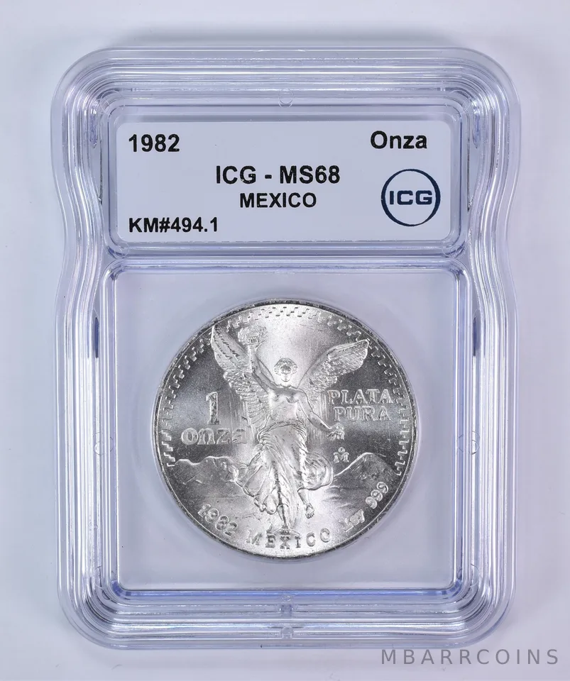1982 Mo Mexico 1 Onza Silver Libertad KM#494.1 MS68 ICG