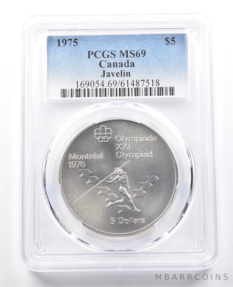 1975 Canada 5 Dollars Silver Montreal Olympics Javelin MS69 PCGS