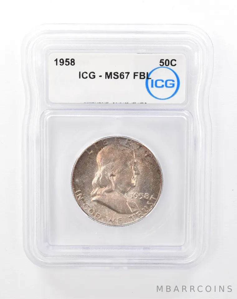 1958 Franklin Half Dollar MS67 FBL ICG Beautiful Tone *6740