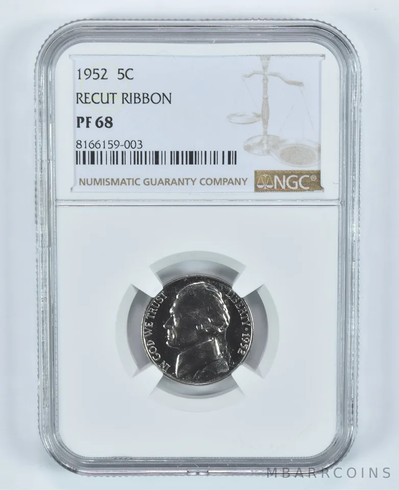 1952 Jefferson Nickel Recut Ribbon PF68 NGC *9071