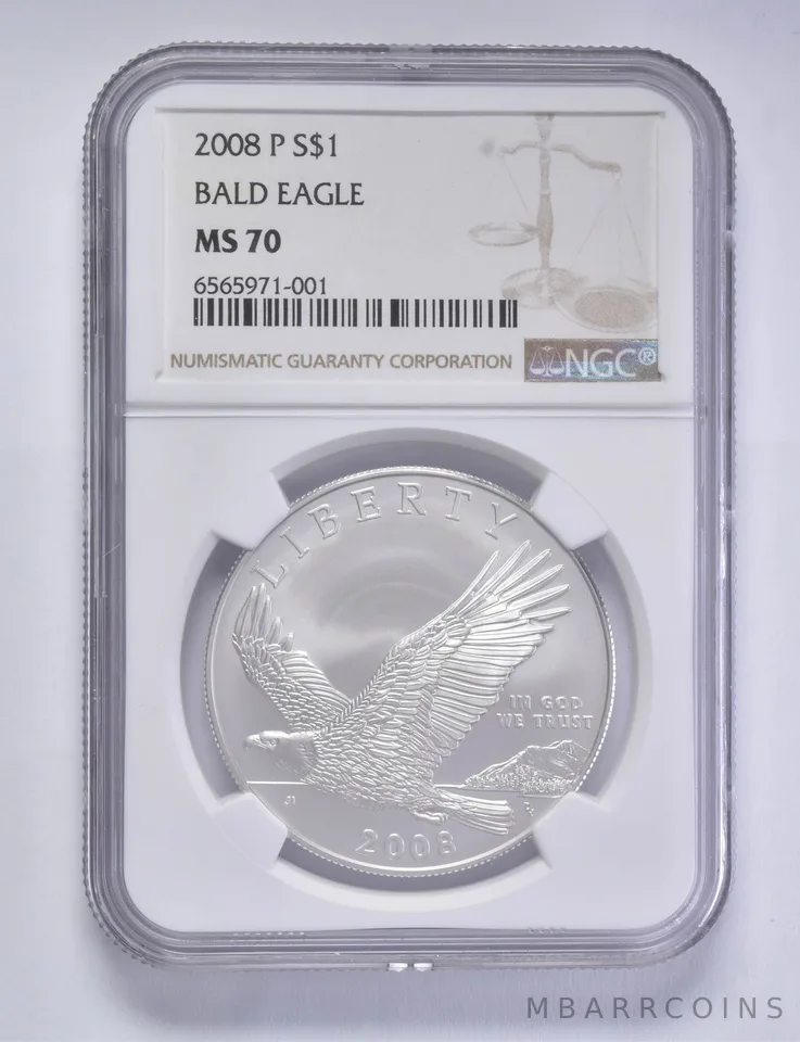 2008-P American Bald Eagle Commem Silver Dollar $1 MS70 NGC Brown Lbl
