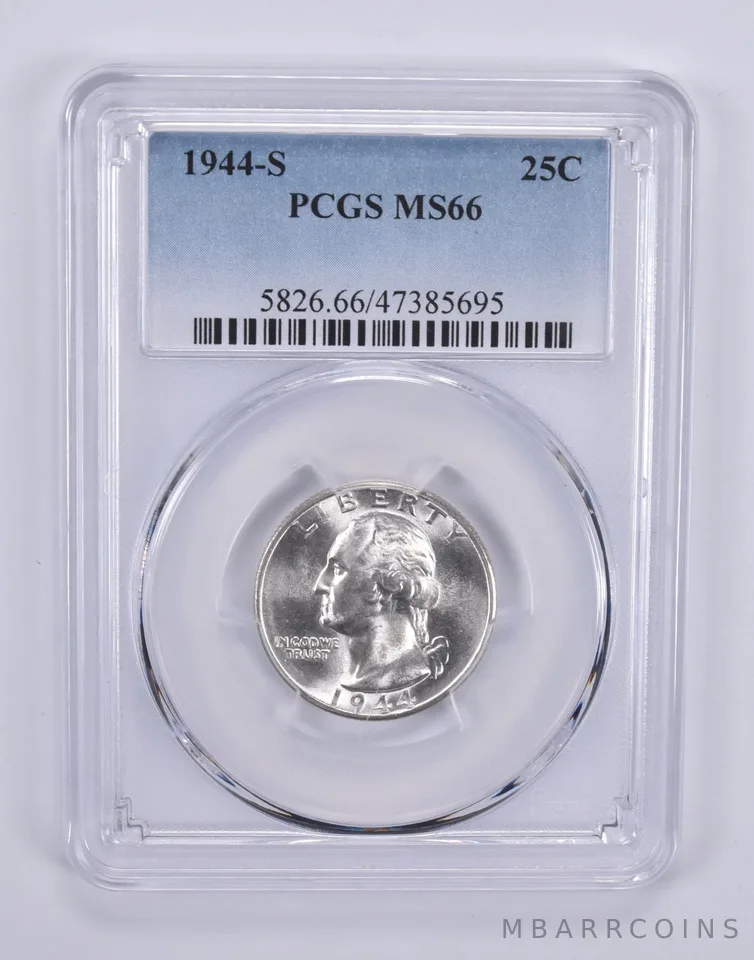 1944-S Washington Quarter 25c MS66 PCGS Blue Label