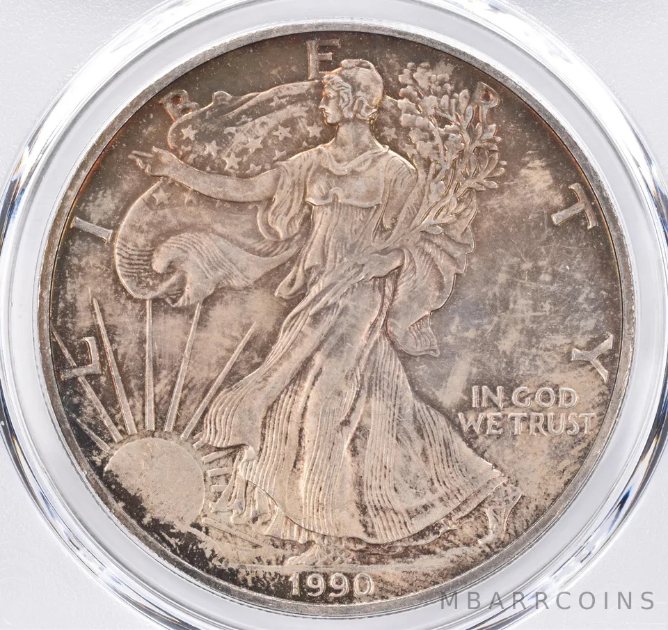 1990 American Silver Eagle AU55 PCGS Beautiful Tone *1535