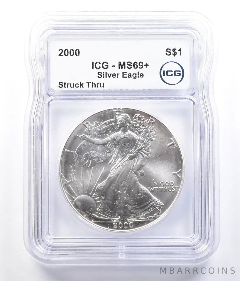 2000 American Silver Eagle Mint Error Struck Thru MS69+ ICG a2652