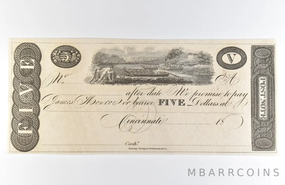1800s $5 Cincinnati OH Post Note Obsolete Note *8587