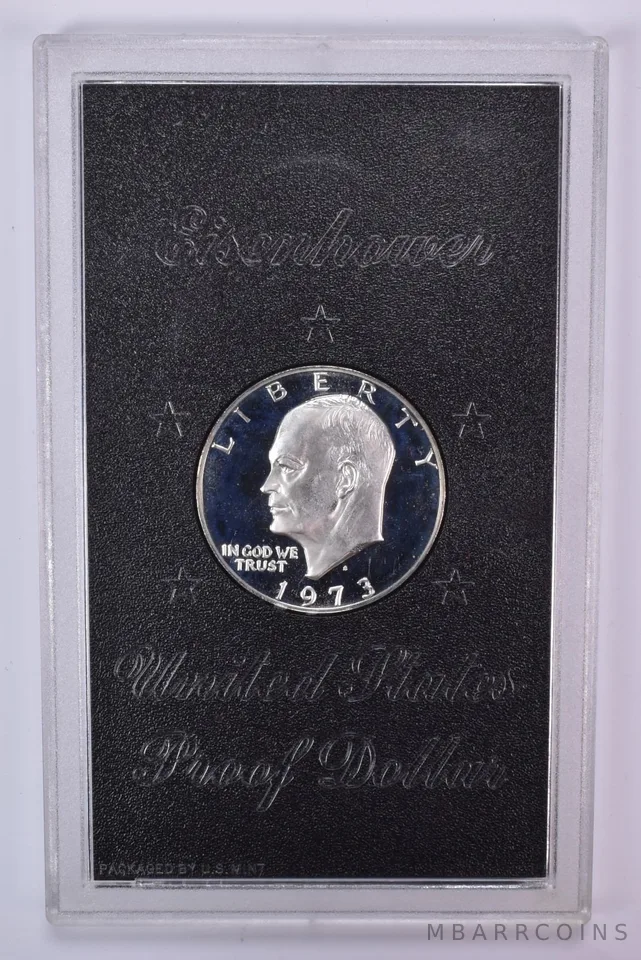 1973-S Eisenhower Dollar Proof in original OGP case 40% Silver Black Ike