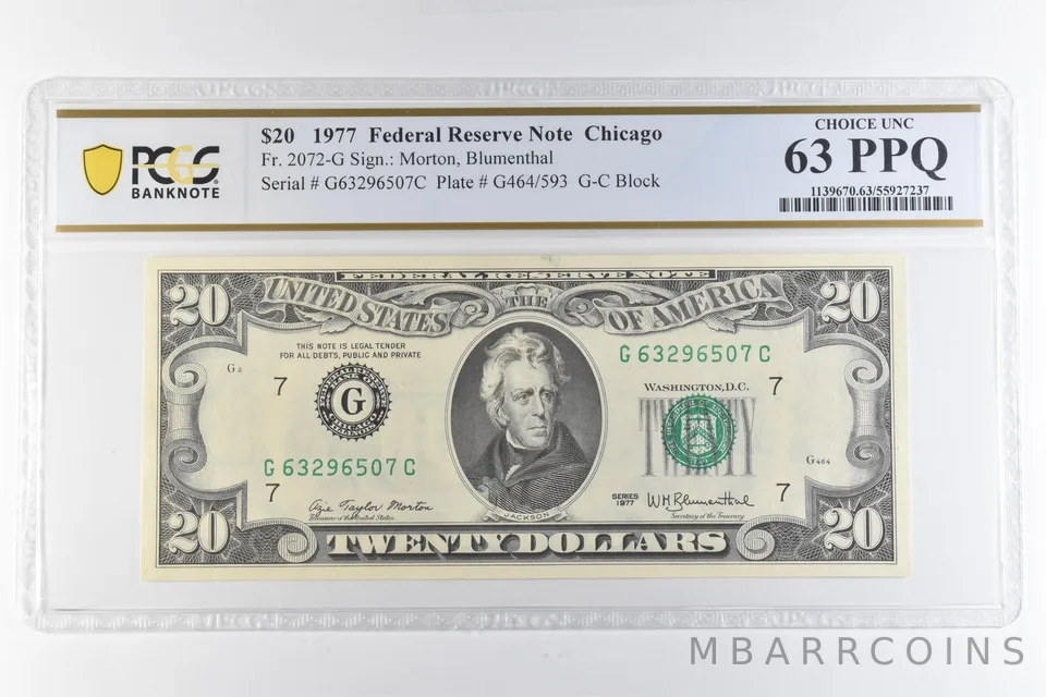 1977 $20 Chicago IL FRN Fr#2072-G Choice Unc 63 PPQ PCGS *6874
