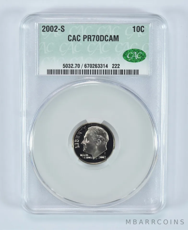 2002-S Roosevelt Dime PR70 DCAM CAC CACg