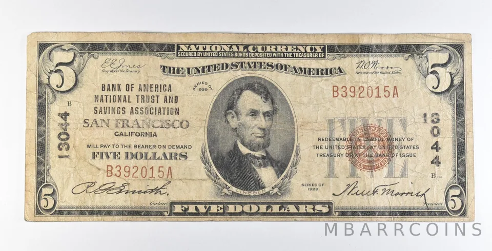 1929 $5 San Francisco CA National Currency Ch#13044 Brown Seal a1187